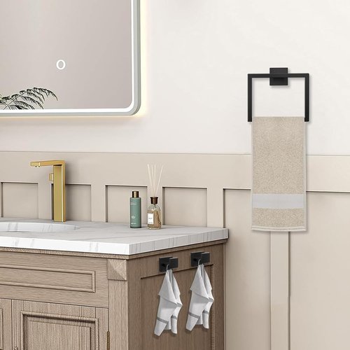 JOPOFI 5 Piece Bathroom Towel Bar Set - Matte Black SUS304 Stainless Steel Wall Mounted Towel Racks, 15.7 Inch
