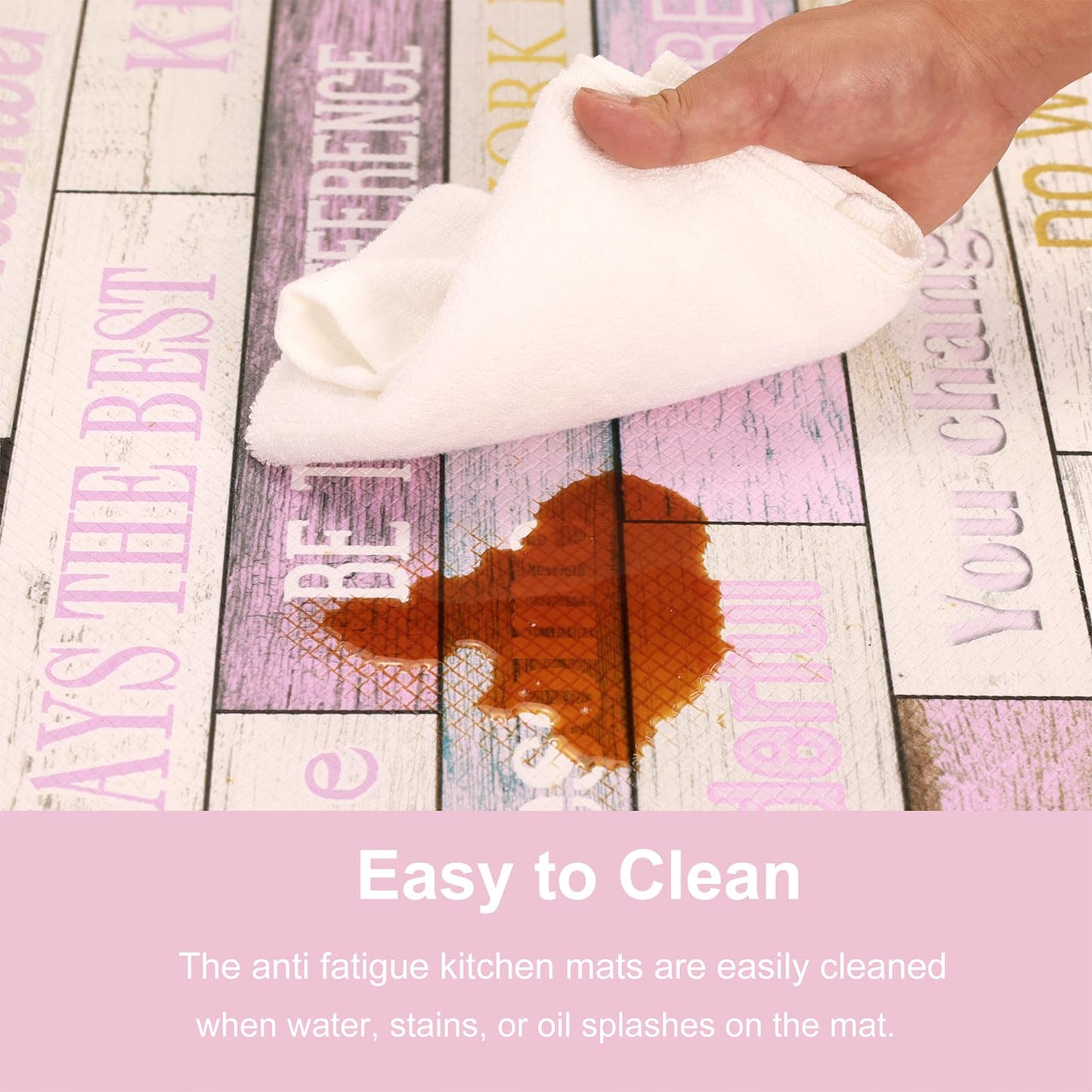 PCSWEET HOME Inspirational Positive Quotes Kitchen Mats for Floor Pink Anti Fatigue Mats for Kitchen Floor Cushioned Waterproof Pink Kitchen Decor Set