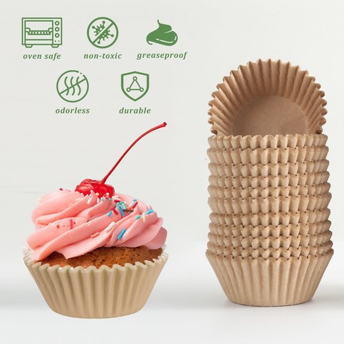 CHENZEM 1000 Count Brown Paper Cupcake Liners, Standard Cupcake Liners for Baking, Natural, Food-grade Cupcake Wrapper, Greaseproof Parchment Muffin Liners (Brown, 2 Inch)