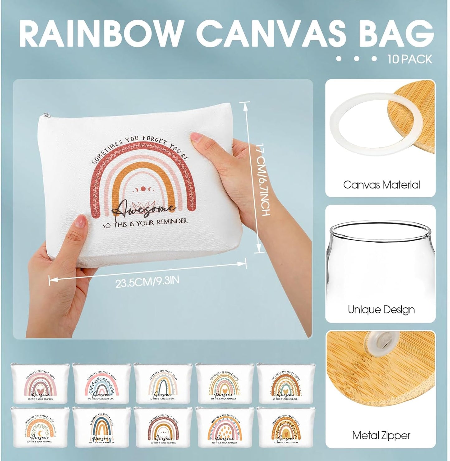 Layhit 10 Sets Employee Appreciation Gifts Thank You Tumbler for Coworker Office Staff Christmas Glass Cups with Lid and Straw Makeup Bag Keychain Team Gift for Women Men(Thank You for Being Awesome)