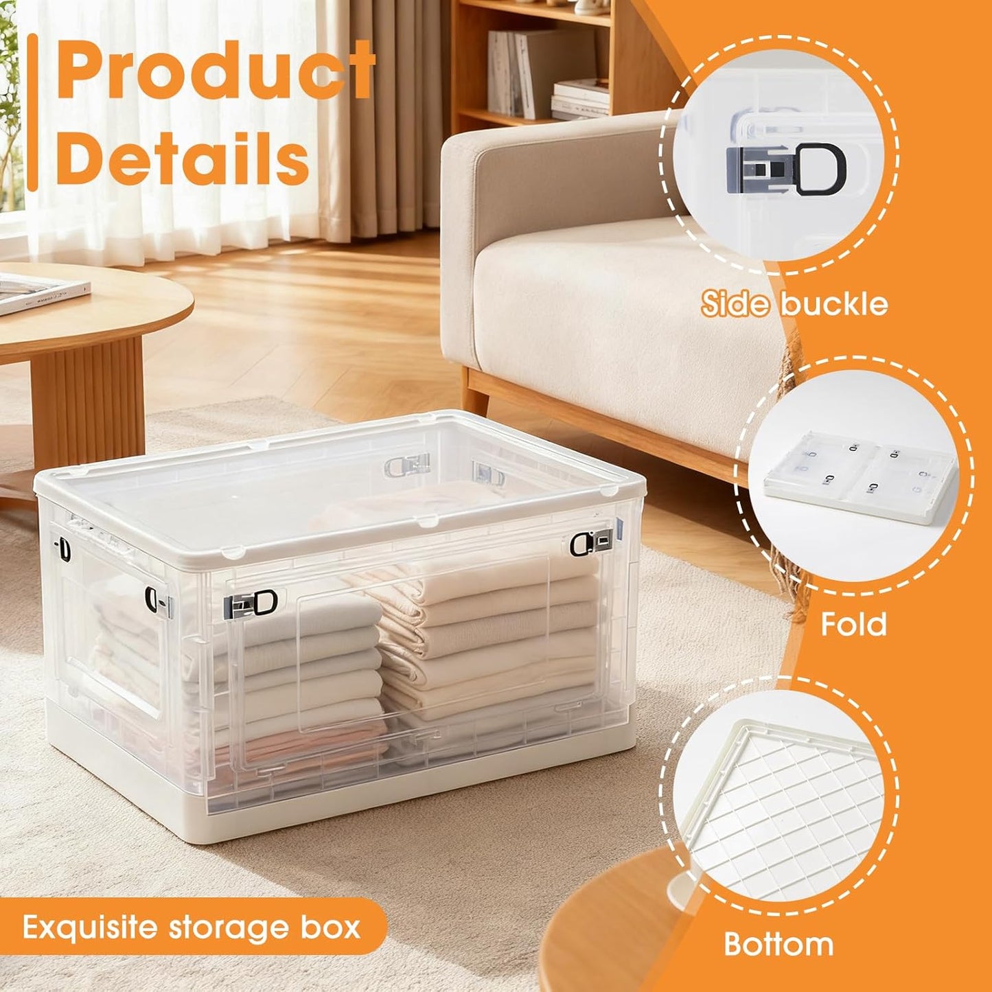 MGWILL 72 Quart Plastic Storage Bins - Stackable Closet Organizers with Lids & Wheels | Clear Foldable Containers