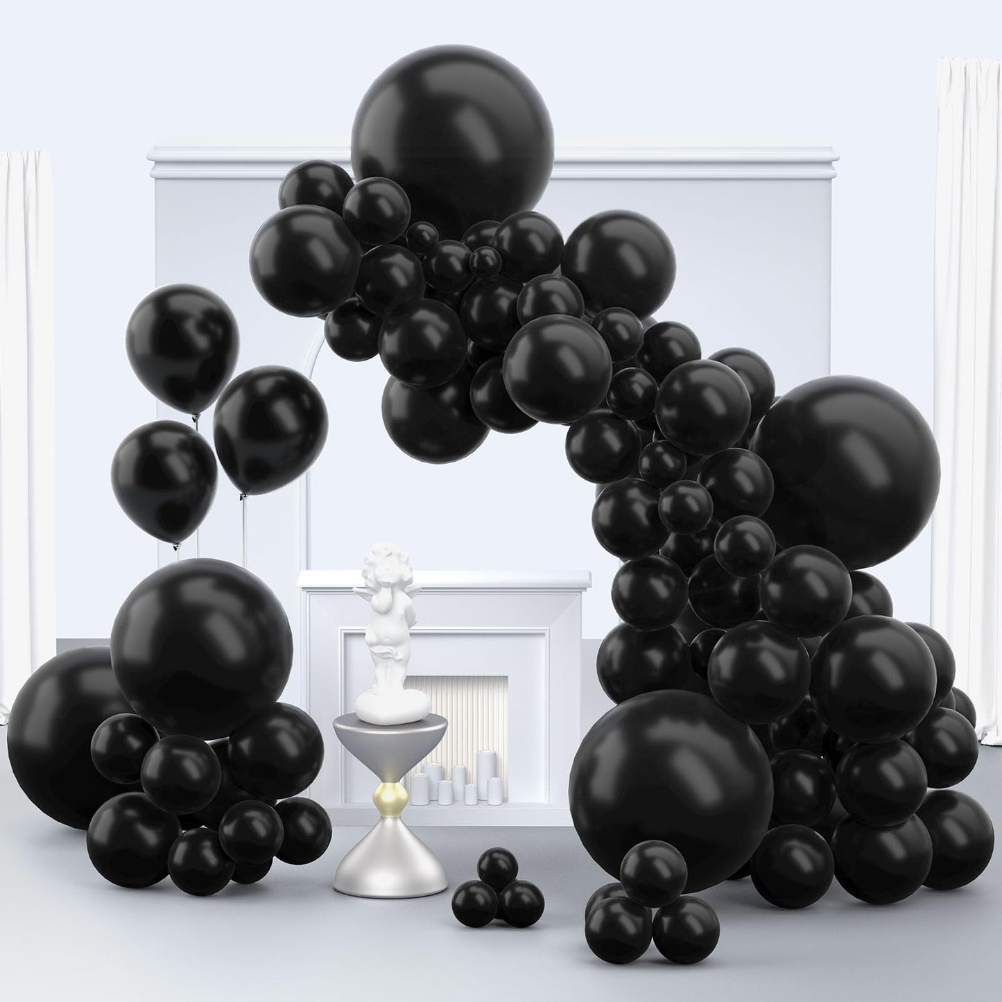 Zingnify Matte Black Latex Balloons 149 Pcs Multi-Sizes (18/12/10/5") Balloon Garland Arch Kit, Birthday Wedding Halloween Bachelor Party Decorations