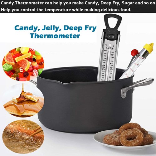 Candy Thermometer with Pot Clip, Deep Fry Oil Food Cooking Kitchen Stainless Steel Thermometer for Jam, Syrup, Jelly, and Deep Fry, Instant Read Candy Thermometer for Candy Making