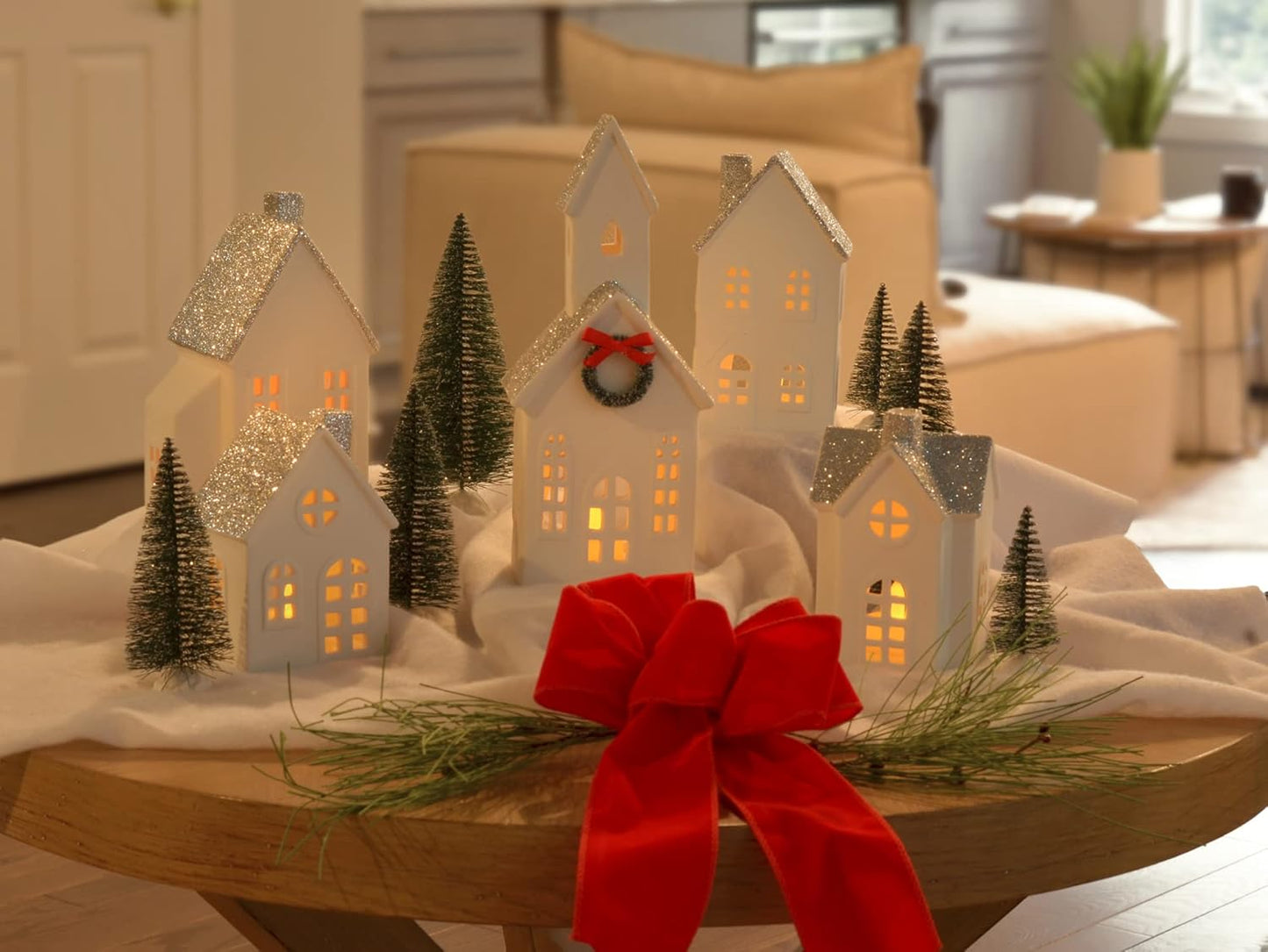 Mark Feldstein & Associates Silver Rooftopped Village - 16-Piece LED Holiday Figurine Set, 11 Inch
