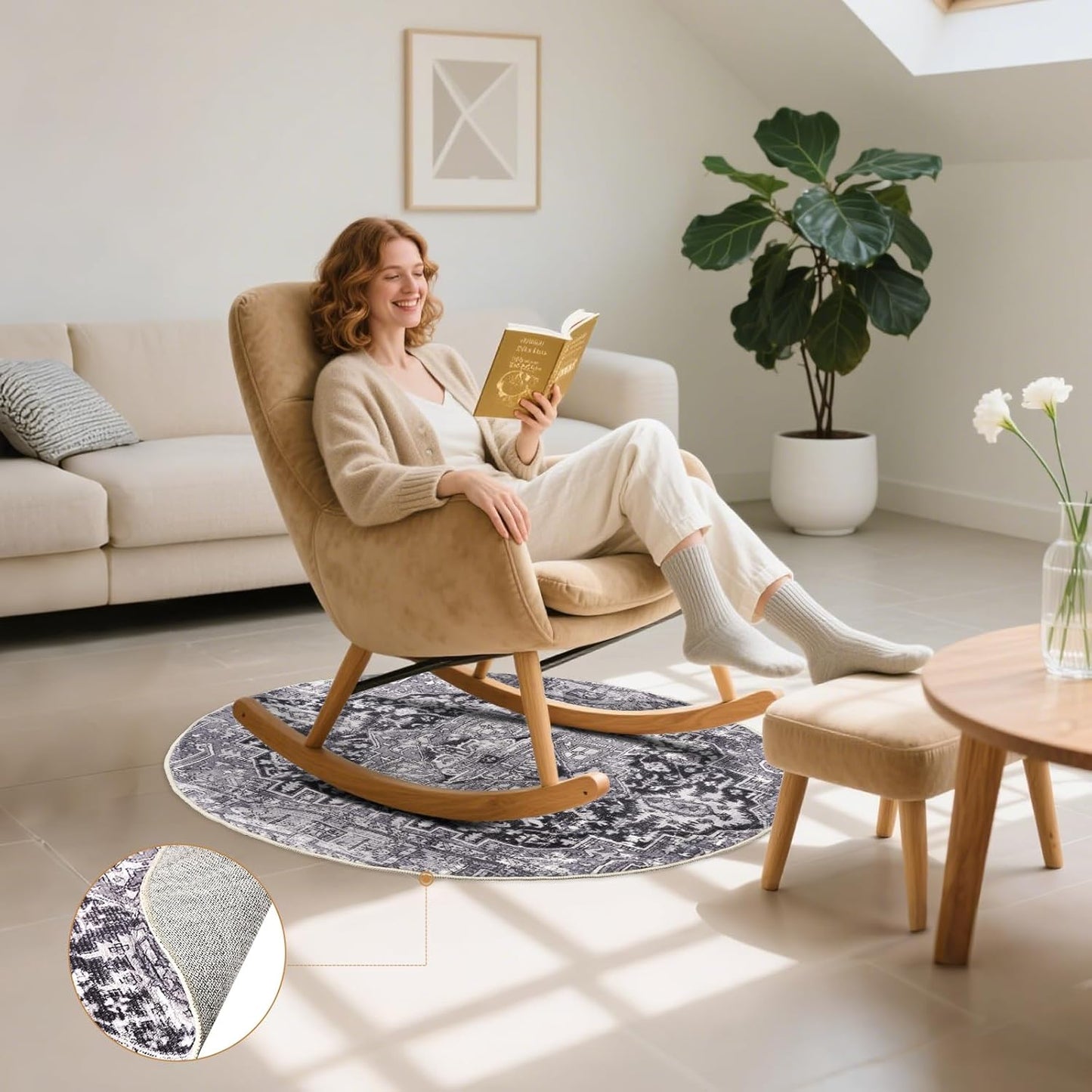 Skiennix Recliner Chair Mat - Non-Skid Round Furniture Pad for Hardwood Floors | 31.5-Inch Diameter