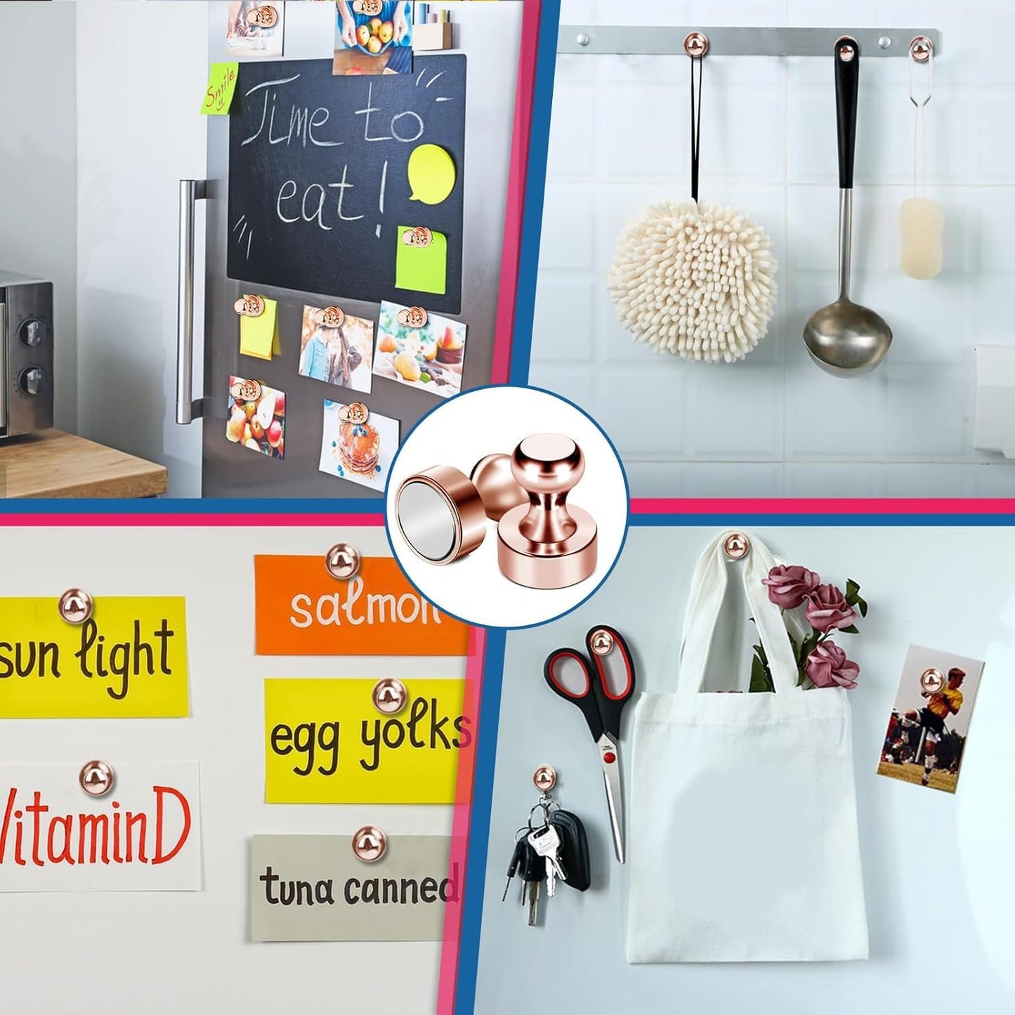 LOVIMAG Fridge Magnets 18Pcs Refrigerator Whiteboard Small Strong Magnet Classroom Kitchen Accessories Decorative Locker Set Decor Must Haves Office Calendar Refrigerador Magnetic Cute Rose Gold