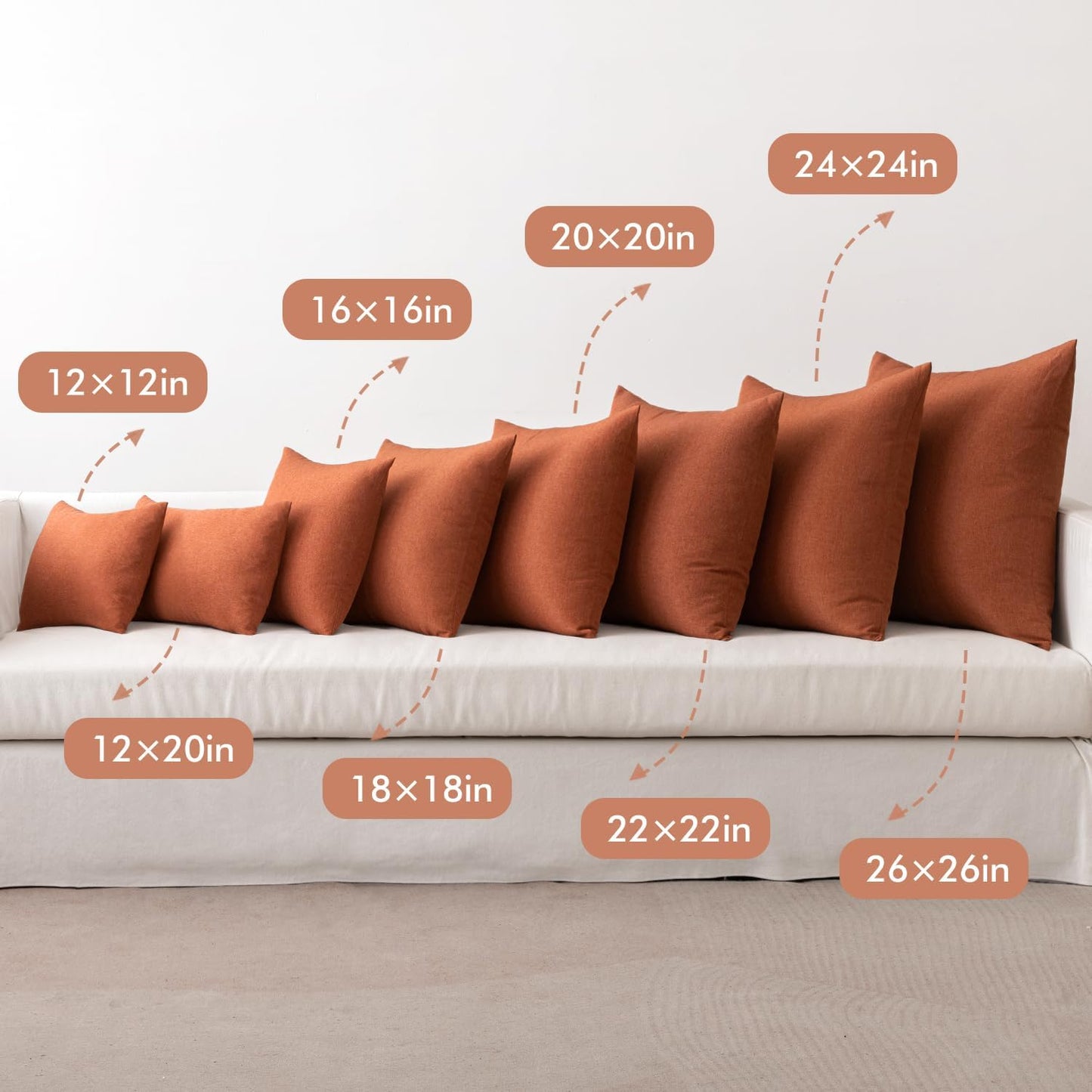 MIULEE Decorative Outdoor Throw Pillow Covers - Waterproof Faux Linen Cushion Cases | 12x12 Inch Rust (Pack of 2)