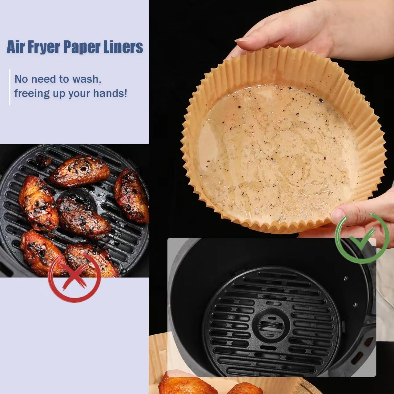 Skiennix Thick Air Fryer Paper Liners - Non-Stick Disposable Parchment Paper | 100PCS, 6.5 Inch Round