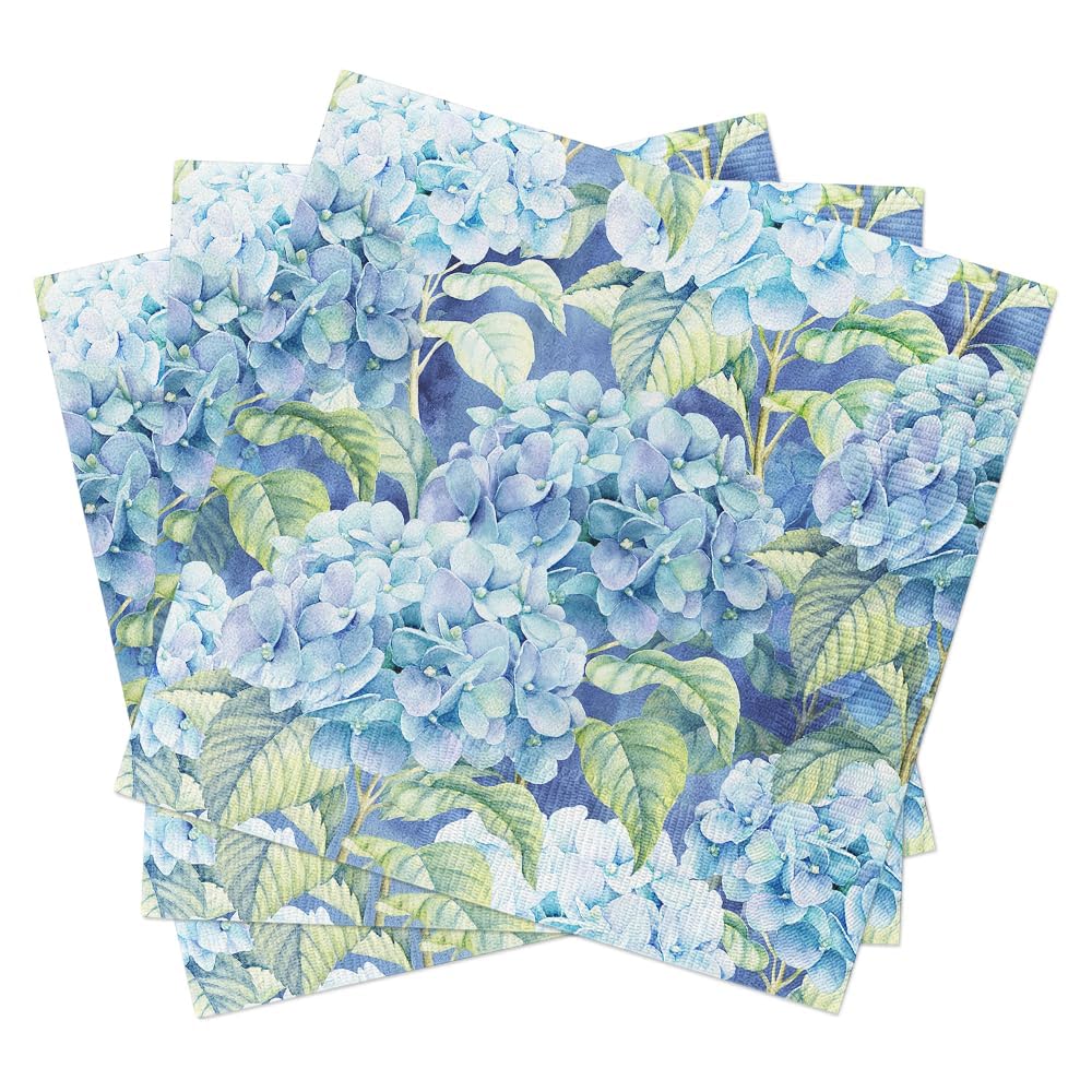 Decoupage Napkins 40 Pack | Blue Hydrangea Paper Napkins for Crafts | 3-Ply Decorative Napkins | Coastal Floral Napkins for Decoupage, Party, Beach, Wedding | Servilletas para Decoupage (Cocktail)