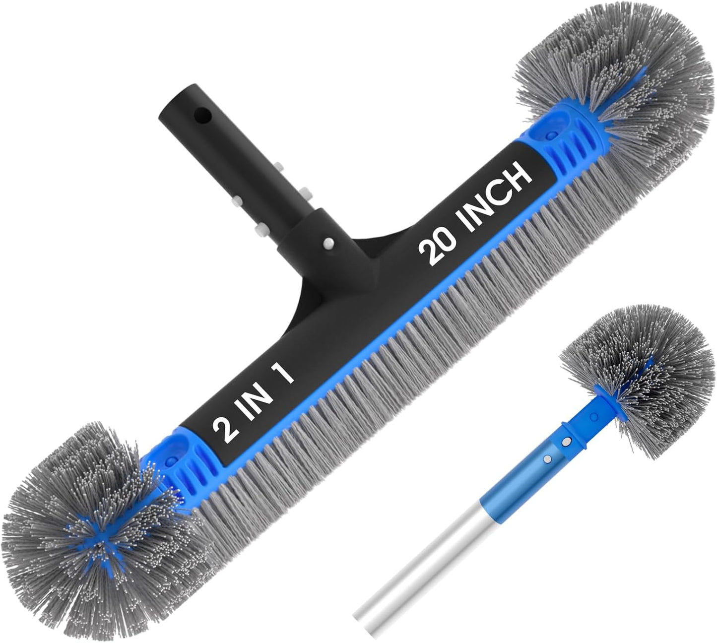 TidyMister 20'' 2-in-1 Pool Brush Head - Heavy-Duty Cobweb Duster with EZ Clip & Nylon Bristles for Inground & Above-Ground Pools