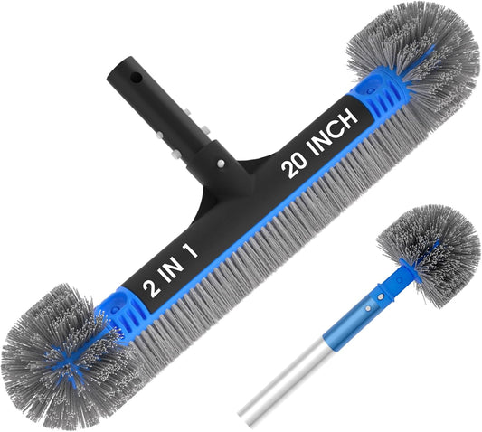 TidyMister 20'' 2-in-1 Pool Brush Head - Heavy-Duty Cobweb Duster with EZ Clip & Nylon Bristles for Inground & Above-Ground Pools