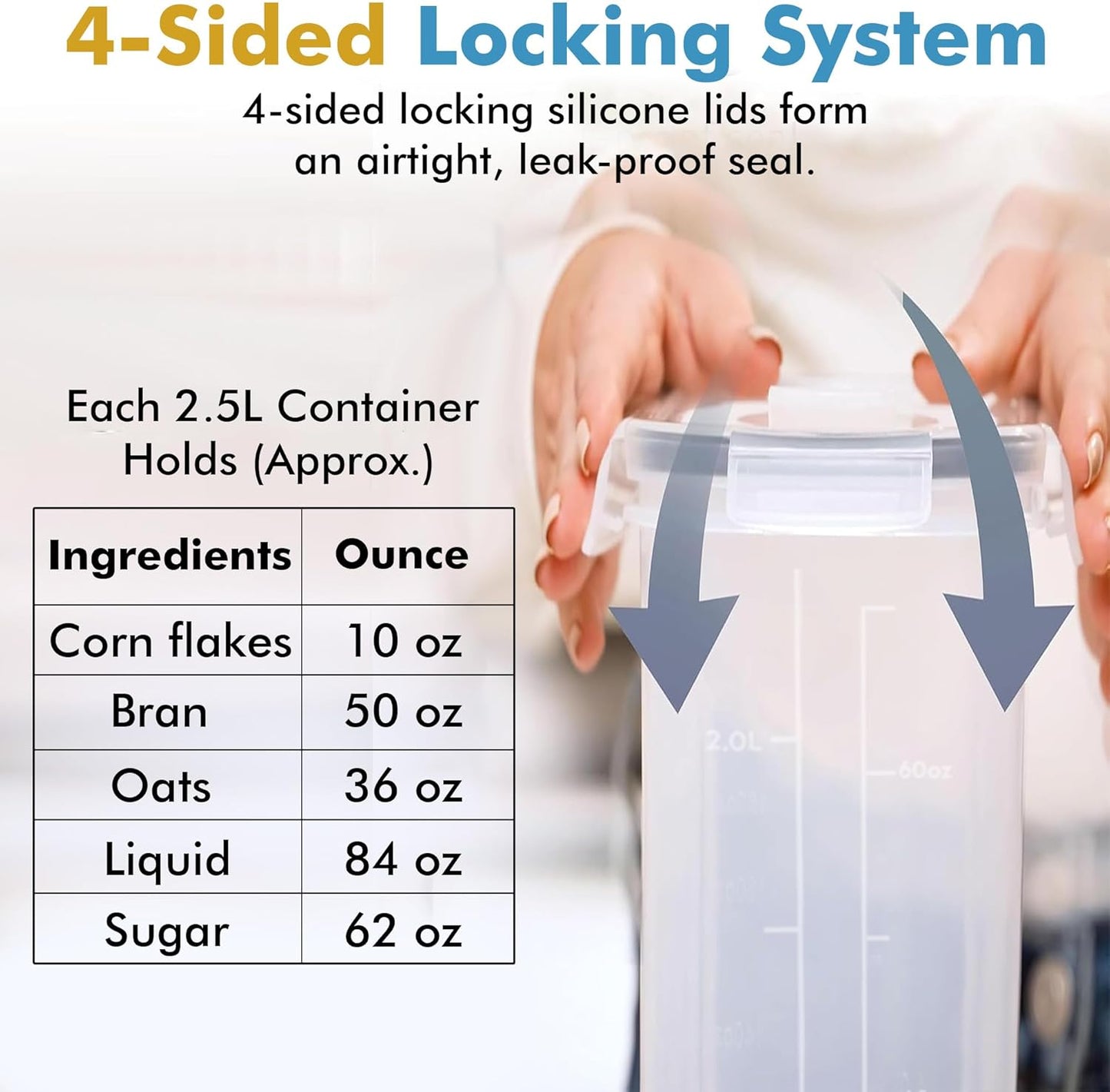 Shazo Airtight Cereal Containers - 2 Pack, 15.4 Oz Capacity, BPA-Free Plastic for Pantry Organization