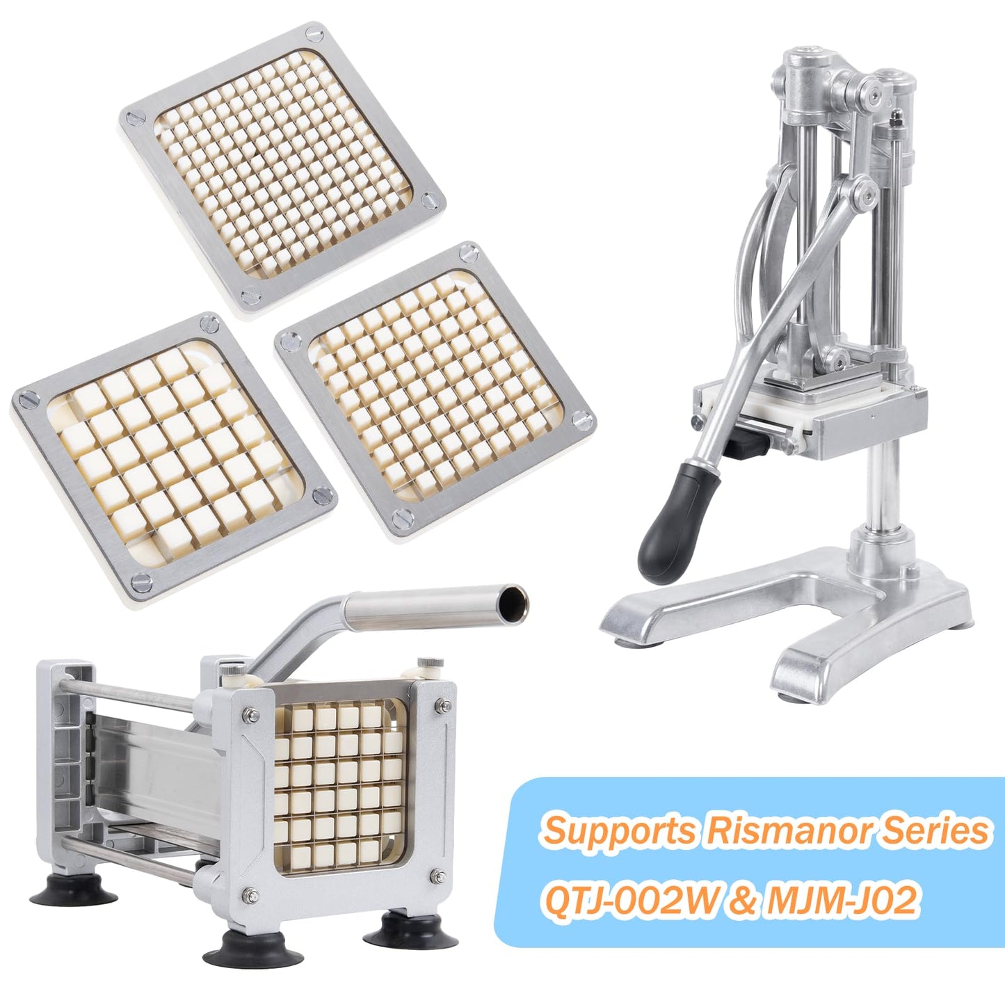 Rismanor 1/2" 1/4" 3/8" Multi-model universal Replacement Chopper Blade & Pusher Block Set For Commercial Vegetable Cutter Dicer Strip Interchangeable Blade (3/8 inch)