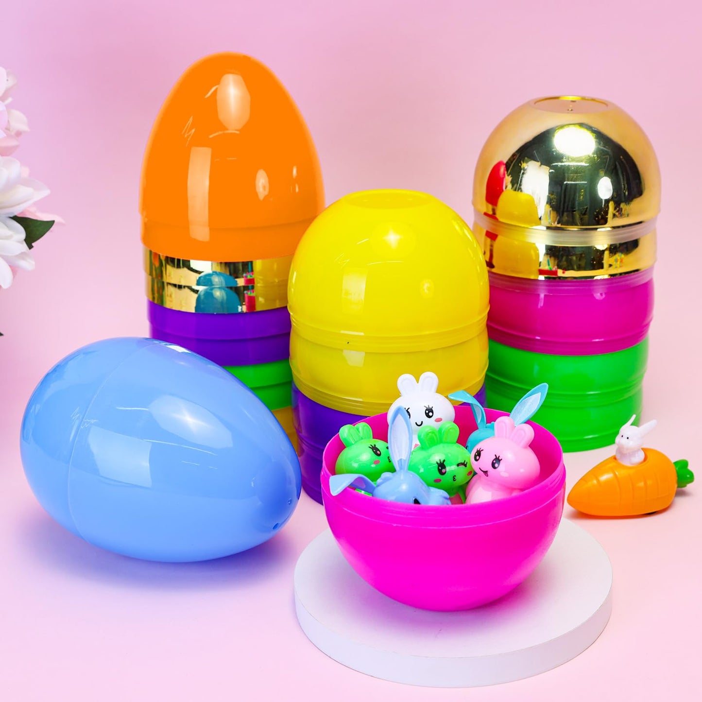 MGparty 12 Pcs 6 Inch Easter Eggs Fillable, Large Easter Eggs with Golden Eggs, Jumbo Plastic Empty Eggs Bulk for Easter Egg Hunt, Basket Stuffers, Party Favors, Classroom Prizes and Decorations