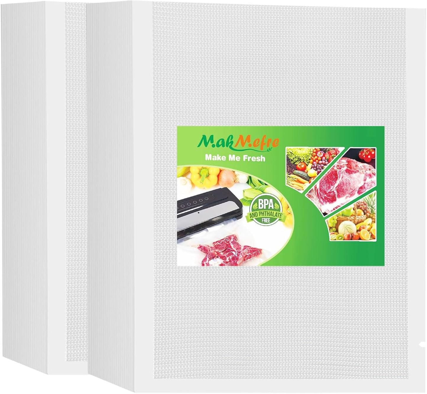 MakMeFre Vacuum Sealer Bags - Heavy Duty, BPA-Free, 200 Gallon Size | 11" x 16" Pre-Cut for Food Storage