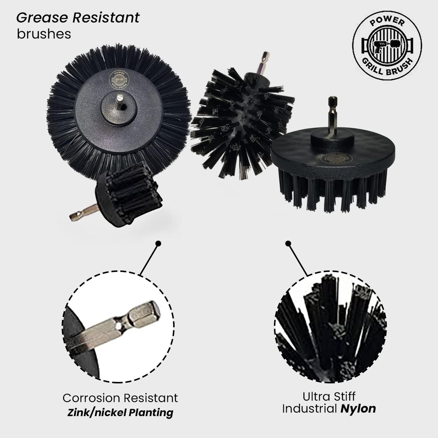 Power Grill Brush | 5-Piece BBQ Cleaning Kit - Nylon Safe Bristles, Wire-Free Design for All Grill Types