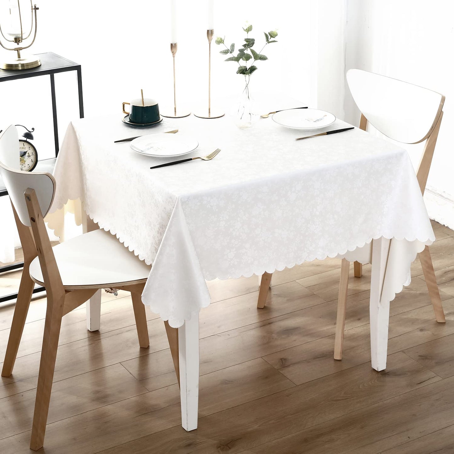 Smiry Square Table Cloth, Waterproof Heavy Duty Vinyl Tablecloths, Wipeable Washable Table Cover for Kitchen and Dining Room (White, 54" X 54")