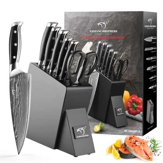 NANFANG BROTHERS Knife Sets for Kitchen with Block, Damascus Kitchen Knife Set with Block, ABS Ergonomic Handle for Chef Knife Set and Kitchen Shear
