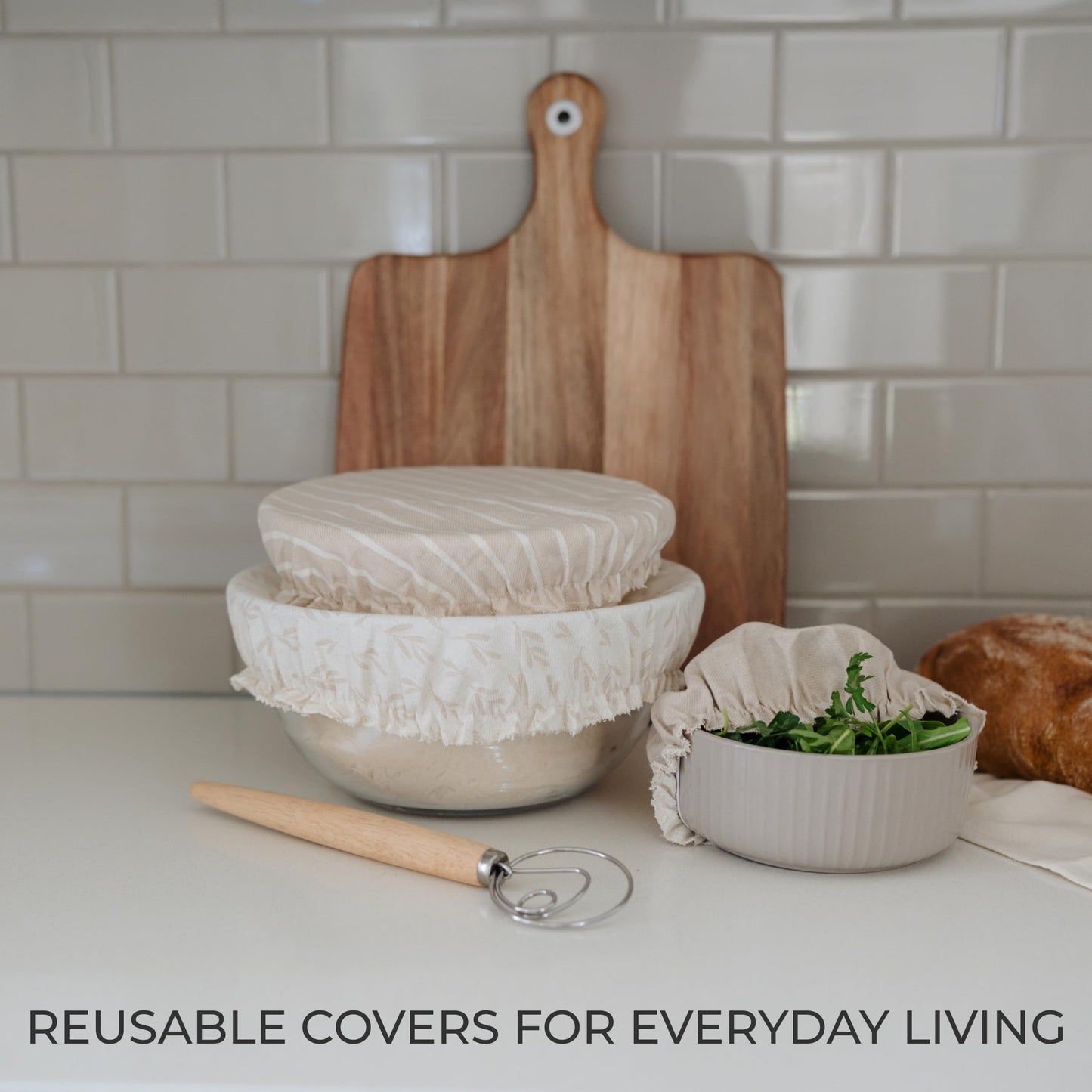 Beautiful Linen Cotton Blend Bowl Covers for Bread Proofing - Reusable Set of 3 in Varying Sizes Easily Fit Your Bowls 7" to 13" - Durable Fabric Covers, Ideal Sourdough Bread Baking Accessories