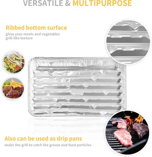 Aluminum Broiler Pan 25 Pack - 13 x 9 x 1 Inch Disposable Foil Baking Sheets for Oven & BBQ