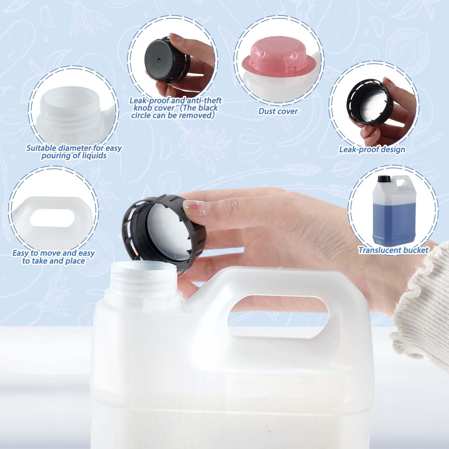 Ziliny 3 Pcs 1 Gallon Plastic Jug with Lids Square Empty Storage Containers Hdpe Carboy Plastic Jar Containers for Milk Water Beverage Oil Liquids (Translucent Color)