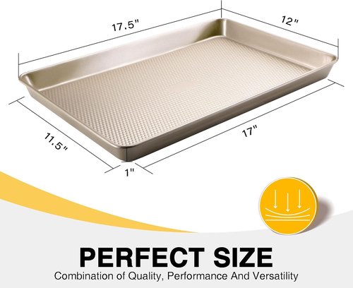 HONGBAKE Half Cookie Sheet - 17.5x12 Inches Baking Pan Set for Perfect Cookies & Jelly Rolls