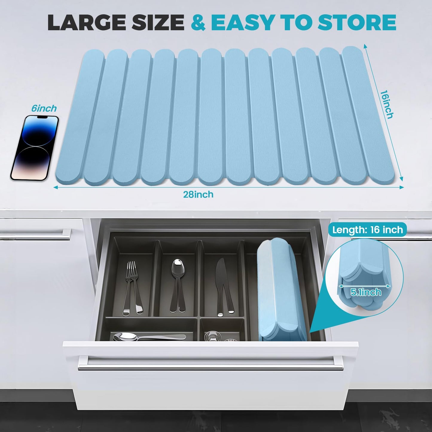 Extral Large Quick Dry Stone Drying Mat for Kitchen Counter,24"(L)x16"(W) Collapsible Eco-Friendly Absorbent Diatomaceous Earth Mat for Dishes Cups,Dish Drying Mats for Any Countertop ﻿
