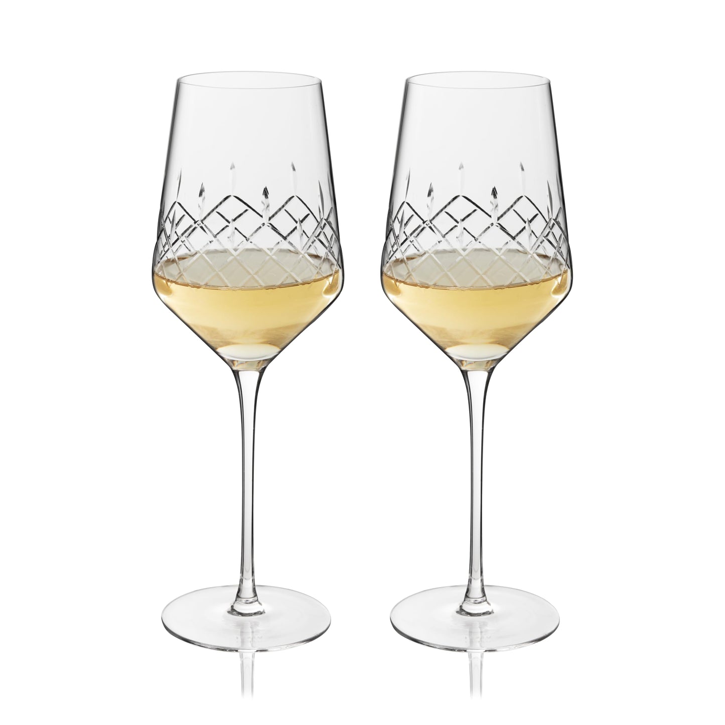 Viski Admiral Cut Crystal Universal Wine Glasses for Red and White Wines, Modern Drinking Glasses for Birthday, Housewarming, Wedding Gifts, Home Bar, Elegant Glassware, 19 oz, Set of 2