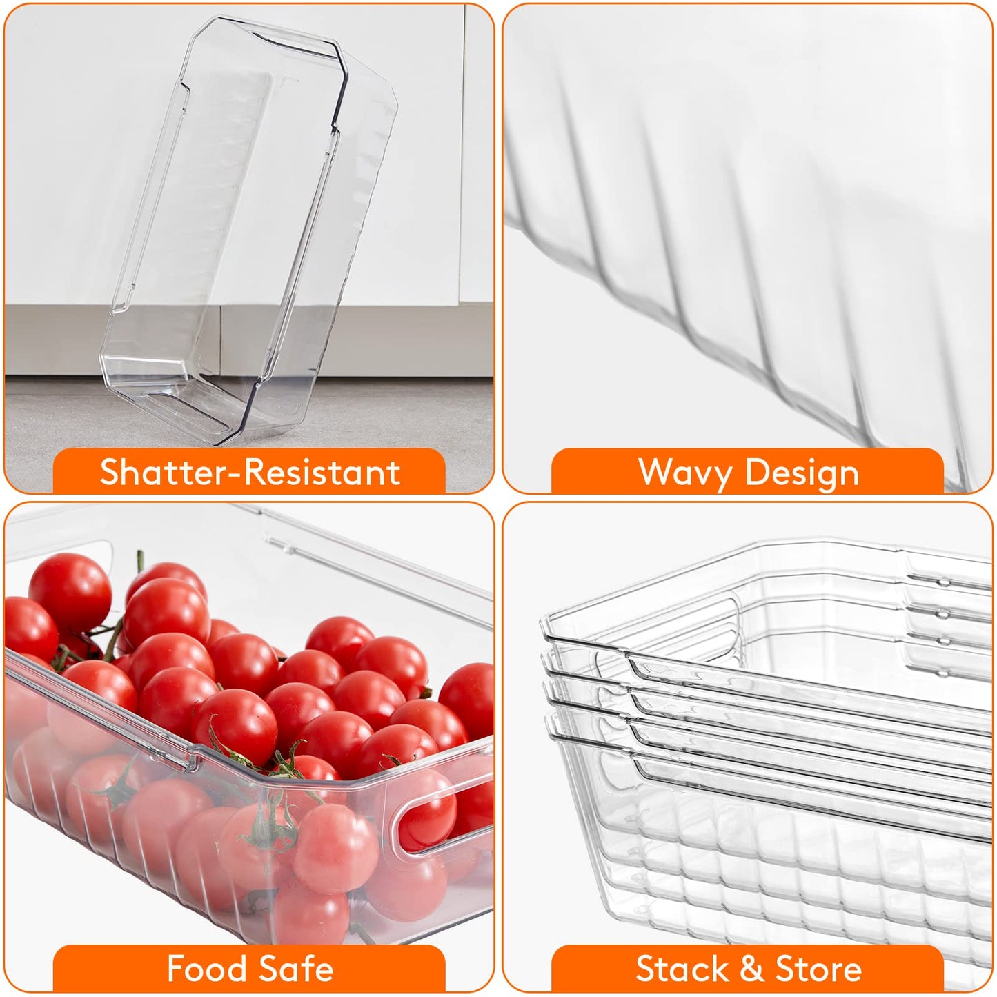 Lifewit 8pcs Refrigerator Organizer Bins, Clear Organizing Bins for Fridge Storage in Kitchen Pantry Cabinet Laundryroom Bathroom, Food Grade BPA-free Safety for Storage with Patended Wavy Design