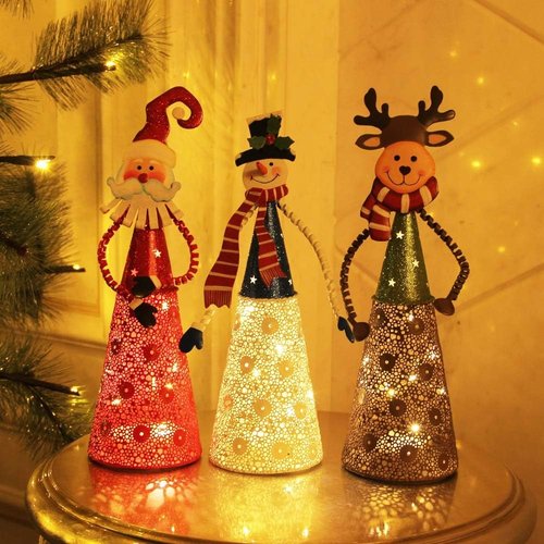 FORUP Lighted Christmas Table Decorations - Set of 3 LED Santa, Snowman & Reindeer Figurines