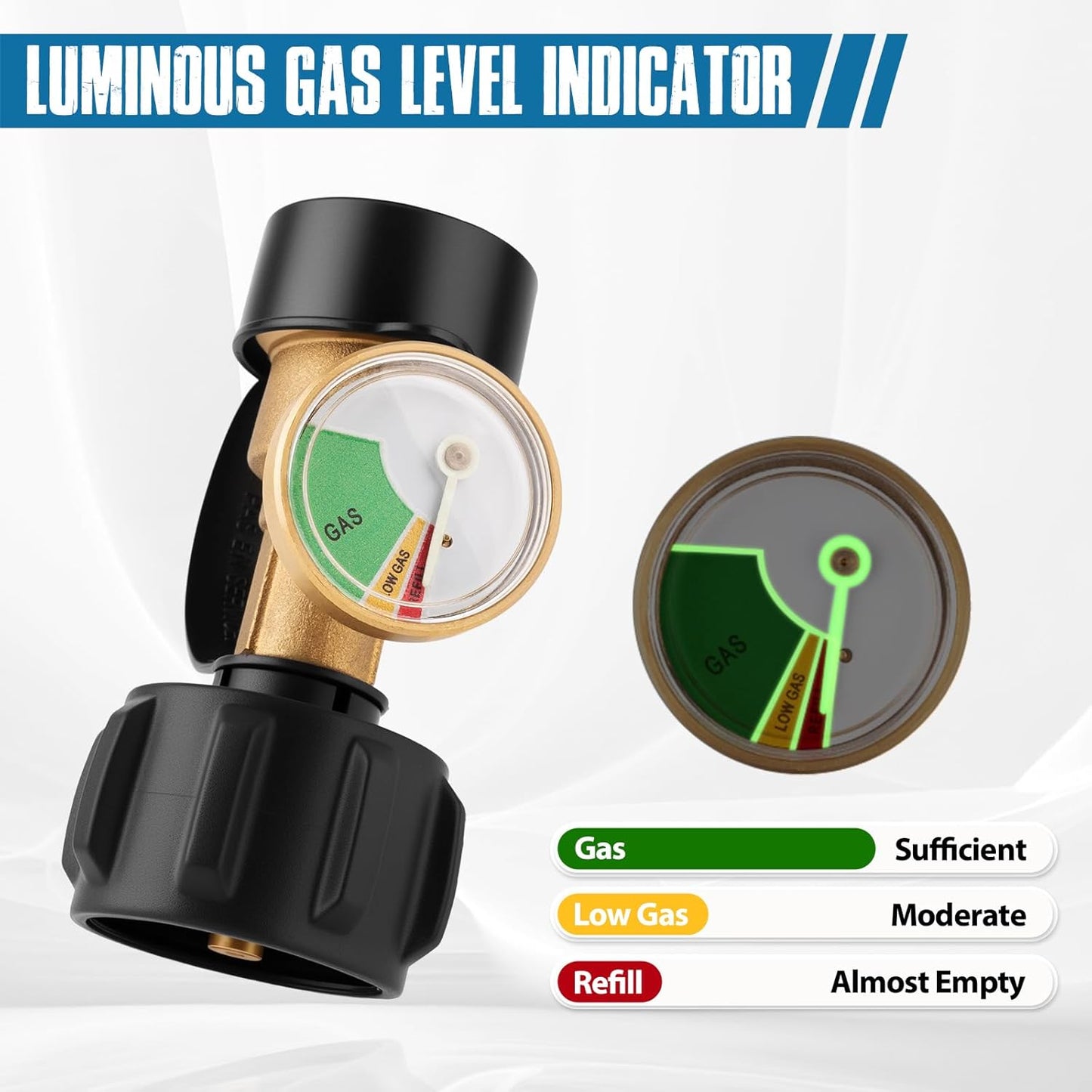 Siziviki Propane Tank Gauge Level Indicator - Leak Detector & Gas Pressure Meter for 5-40 lb Tanks | Universal QCC-1 Connection