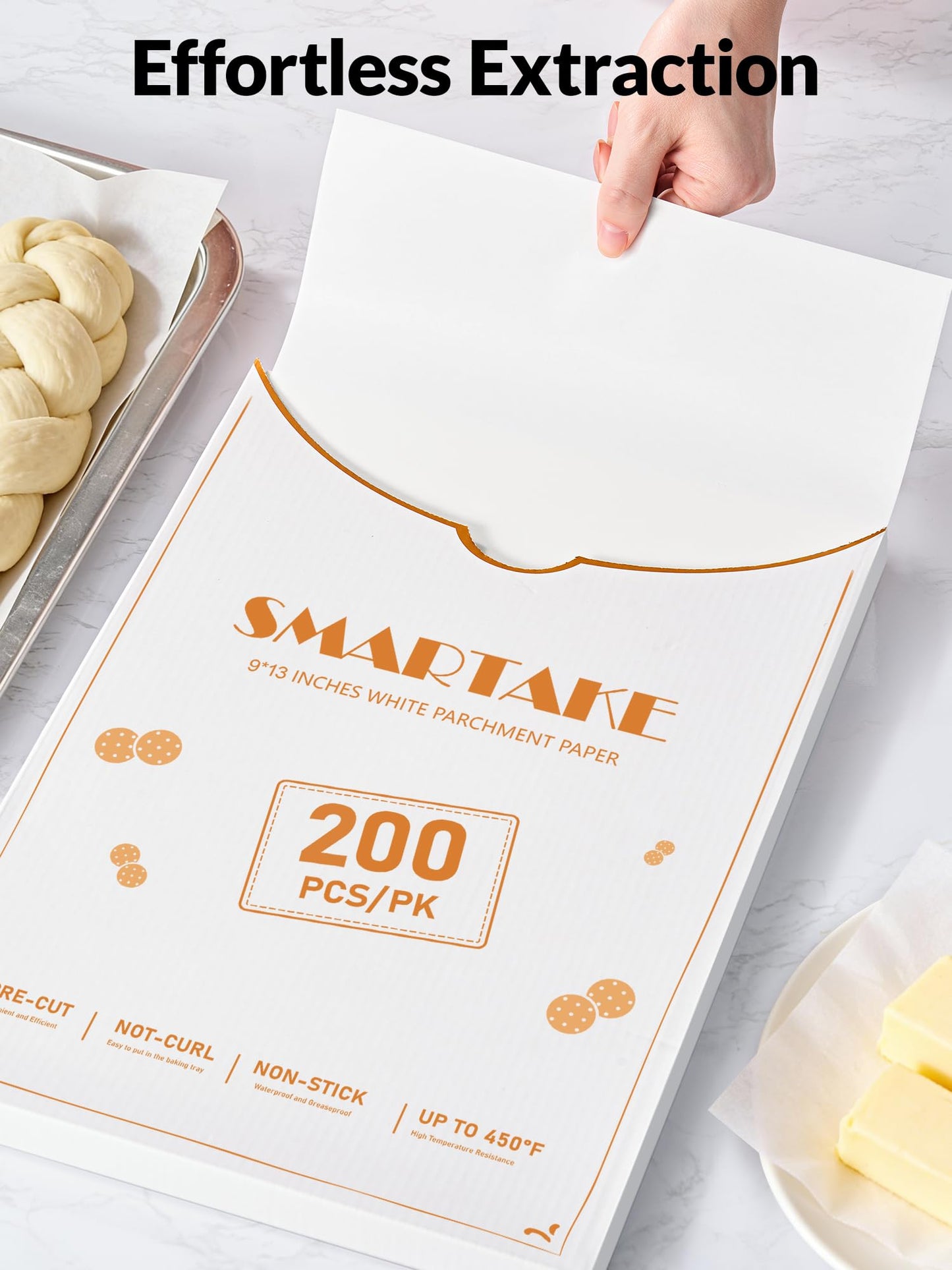 SMARTAKE 200 Pcs Parchment Paper Baking Sheets, 9x13 Inch Non-Stick Precut Baking Parchment, Suitable for Baking Grilling Air Fryer Steaming Bread Cup Cake Cookie and More (White)
