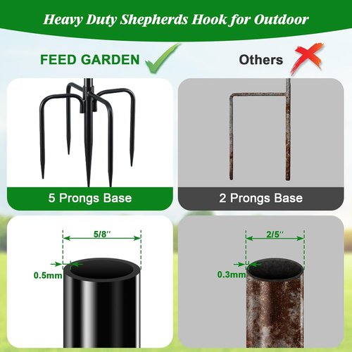 Feed Garden Adjustable Outdoor Shepherd Hook - Heavy-Duty Bird Feeder Pole, 60 Inch Tall, Black