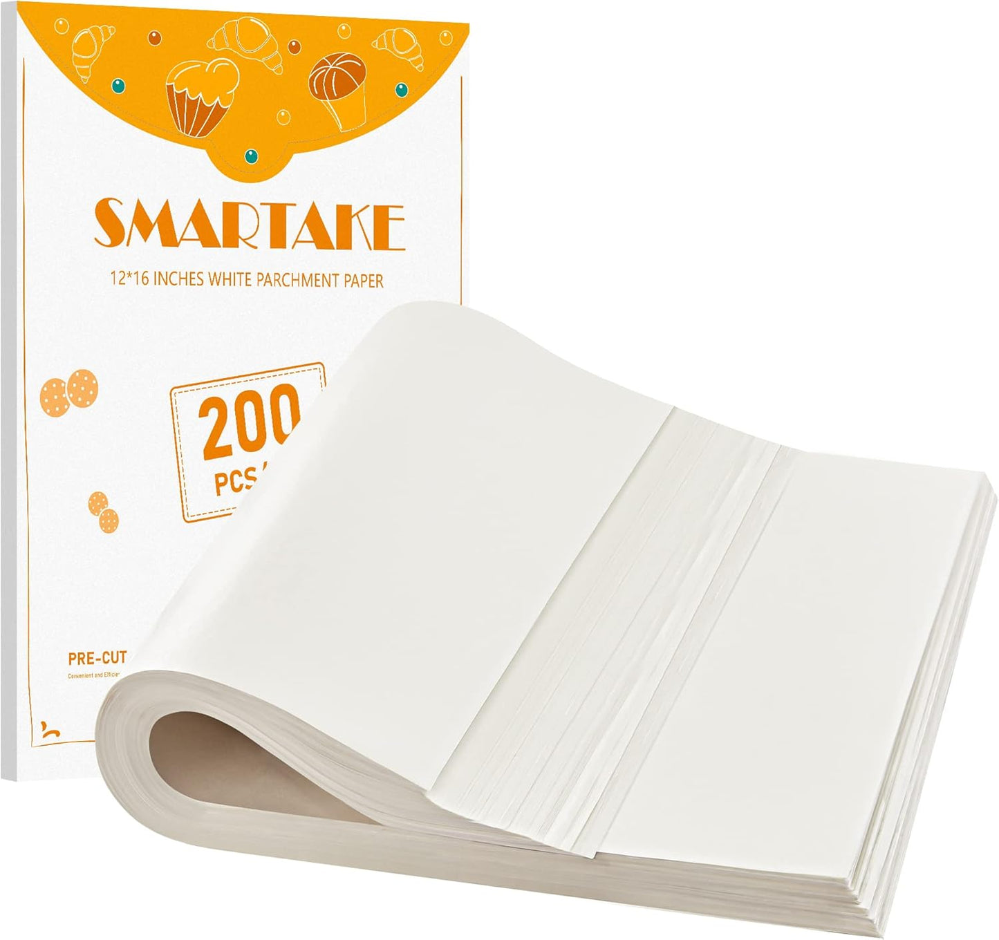 SMARTAKE Parchment Paper Baking Sheets - 200 Pcs Non-Stick Precut, 12x16 Inch for Baking, Grilling & Air Frying