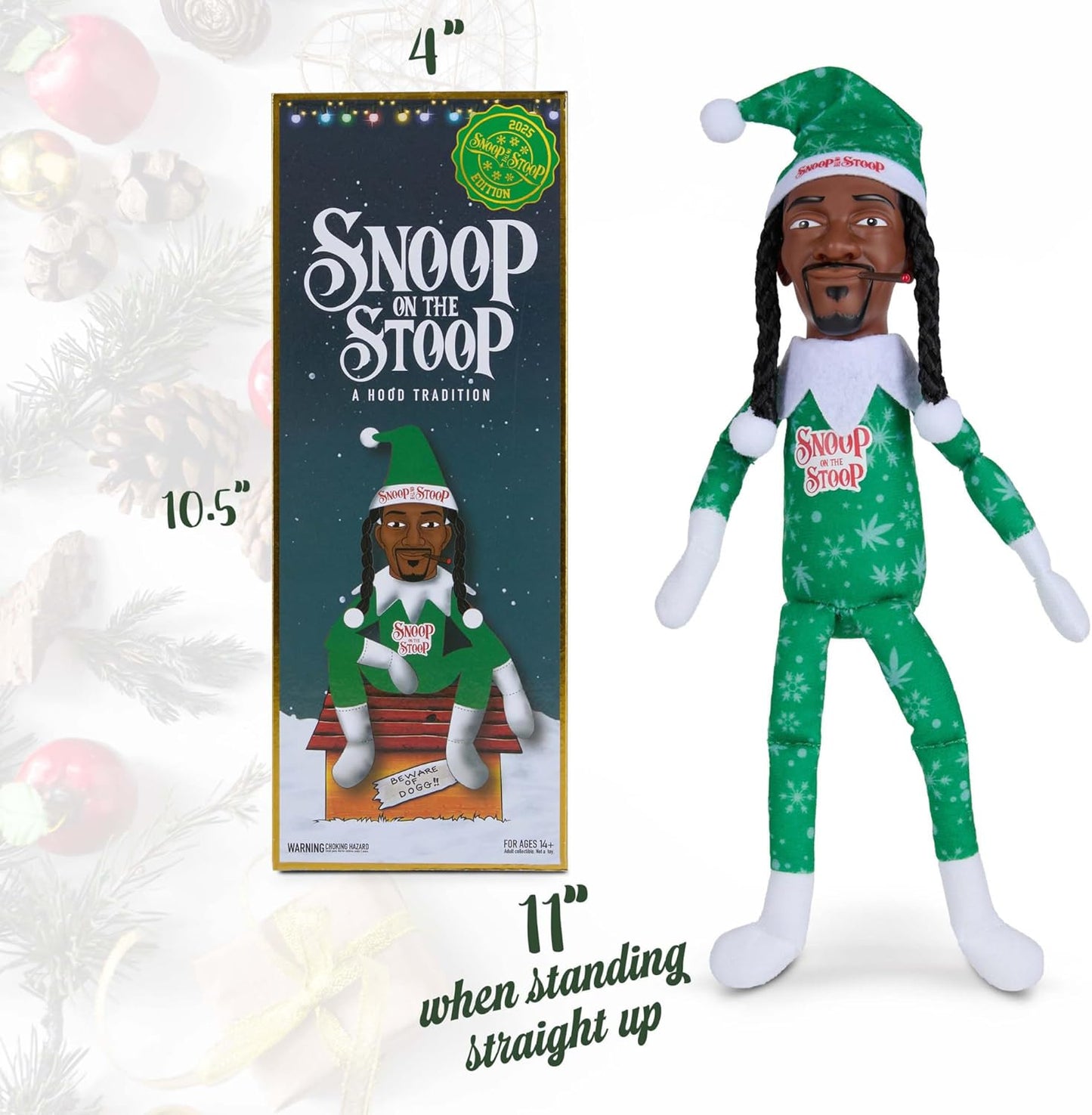 Snoop Dogg Christmas Shelf Décor - 12” Snoop on The Stoop Figurine for Festive Home Styling