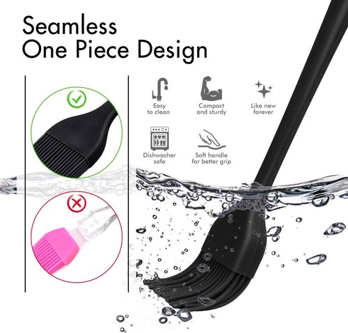 HOTEC Silicone Basting Brush - 600℉ Heat Resistant, BPA Free for BBQ & Baking | Black (Set of 2)