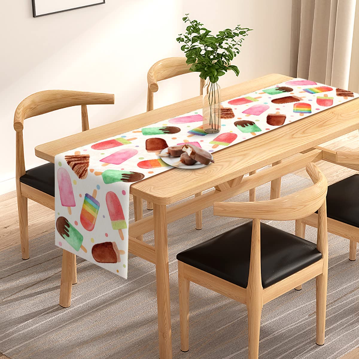 Summer Popsicle Table Runner Ice Cream Themed Birthday Baby Shower Party Farmhouse Kitchen Dining Room Home Decoration (13" x 72")