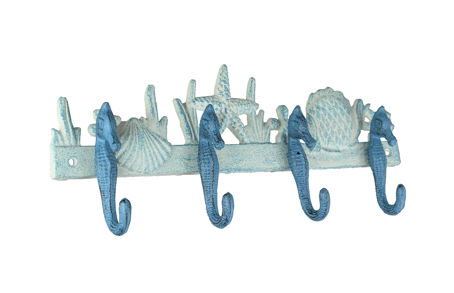 Zeckos Enchanting Blue and White Cast Iron Seahorse Nautical Sea Life Decorative Wall Hook, Towel Hanger or Coat Rack - Perfect Beach Home and Coastal Accent
