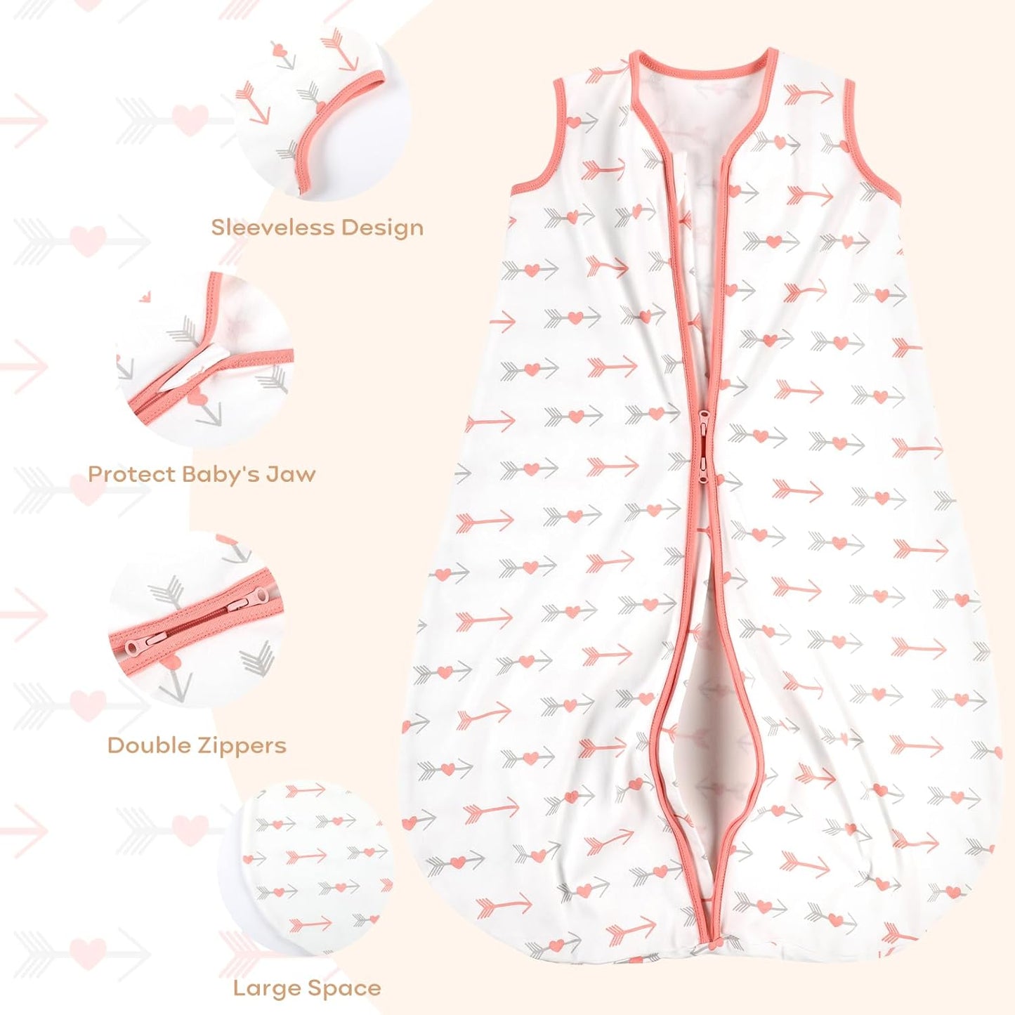Yoofoss Baby Sleep Sack - 100% Organic Cotton Wearable Blanket | 2-Way Zipper, 0.5 TOG, 3 Pack, Large