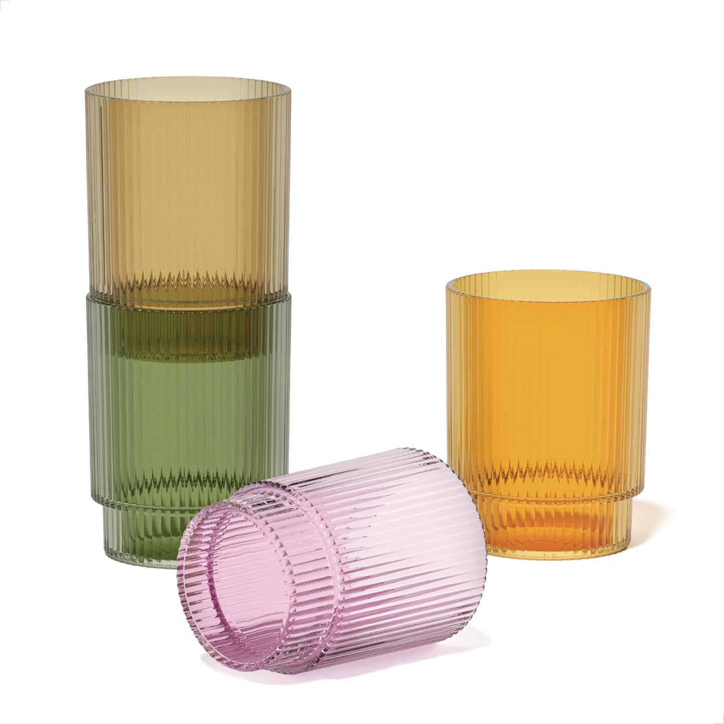 TOSSWARE RESERVE 12oz Fluted Tumbler - Color Series SET OF 4, Premium Quality, Tritan Dishwasher Safe & Heat Resistant Unbreakable Plastic Ripple Glasses