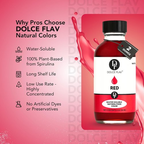 Dolce Flav Natural Red Food Coloring - Vivid Plant-Based Beet Dye | 2 oz Water-Soluble Liquid for Baking & Drinks | No Artificial Dyes, Kosher, Made in USA