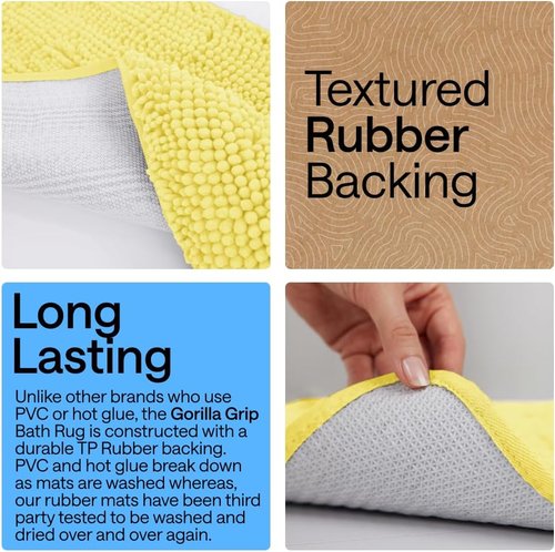 Gorilla Grip Plush Chenille Bath Rug Mat - Soft Microfiber for Oval Toilet Base | Machine Washable, Yellow