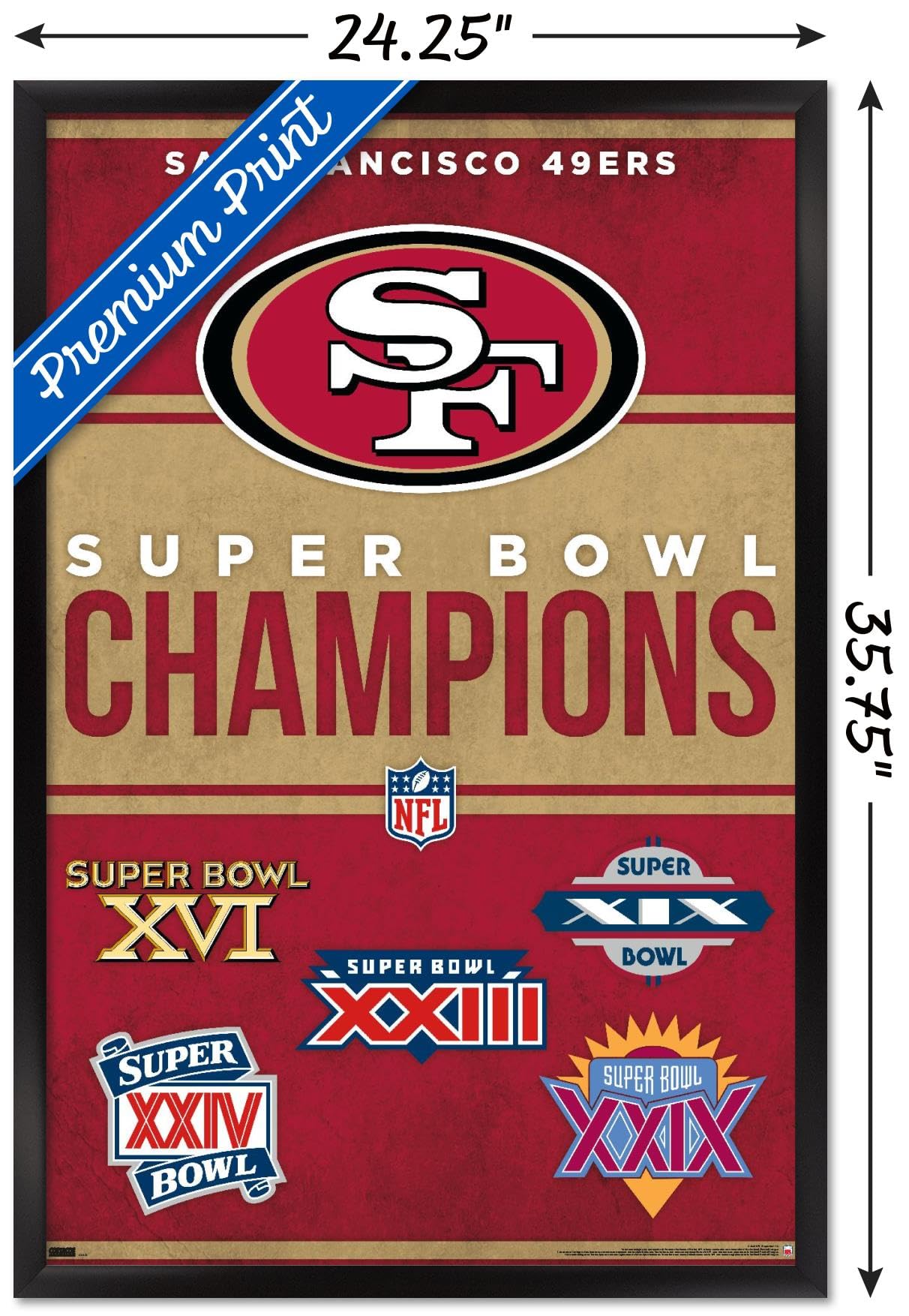 NFL San Francisco 49ers - Champions 23 Wall Poster, 34L" x 22.4W", Black Framed Version