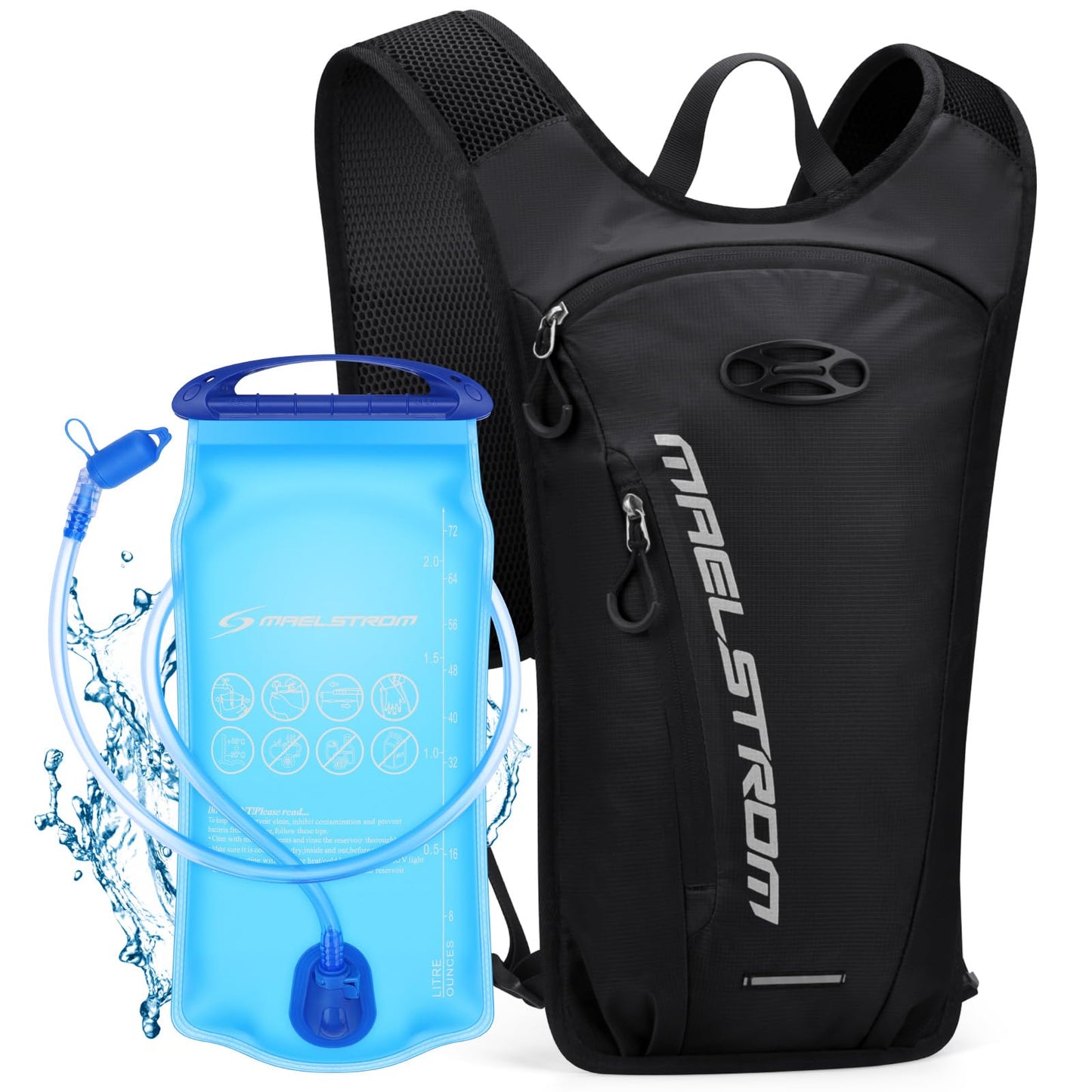 Maelstrom Hydration Backpack, Hiking Backpack with 2L Water Bladder, Running Hydration Vest for Cycling Hiking Rave for Men Women (Black)