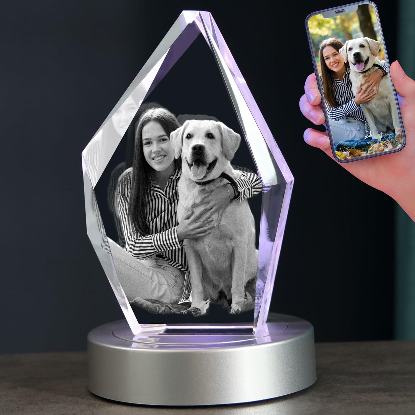 Skiennix 3D Crystal Dog Memorial Photo Frame - Personalized Engraved Keepsake Gift | Pet Remembrance
