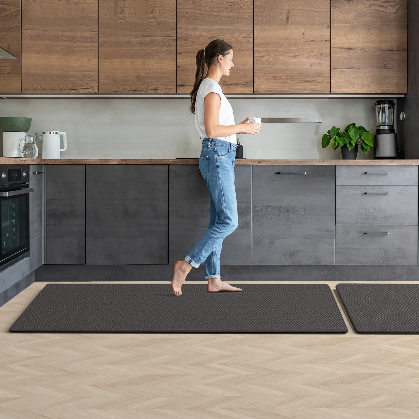 Mattitude Kitchen Mat 2PCS Kitchen Rugs Cushioned Anti-Fatigue Rug Waterproof Standing Desk Mat Kitchen Mats for Floor Kitchen Rug Set for Kitchen, Sink, Office 17.3"×30"+17.3"×59" Dark Grey