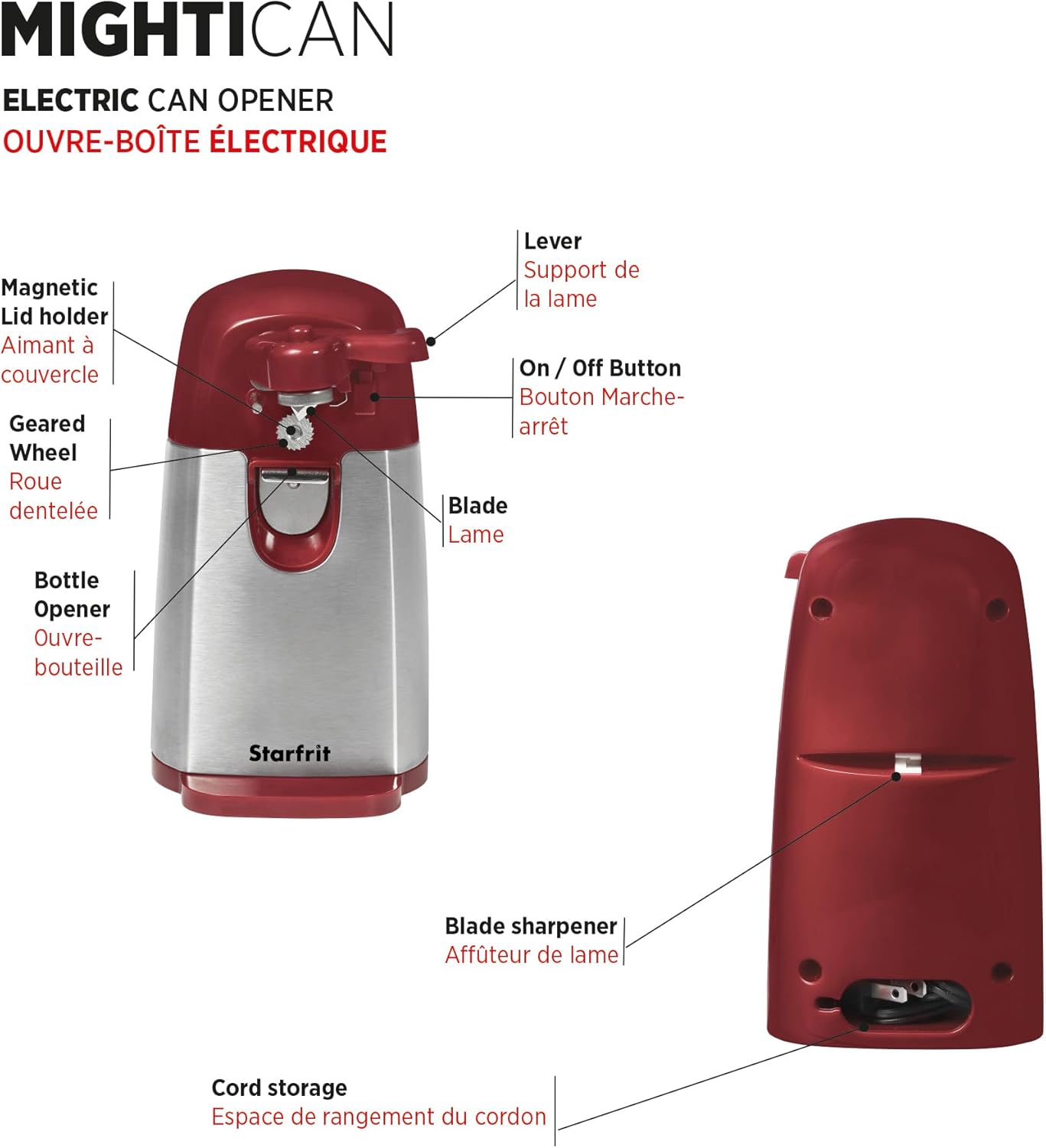 Starfrit Gourmet - MightiCan Can Opener - Safe Edge Design with Comfort Grip - Heavy Duty & Durable