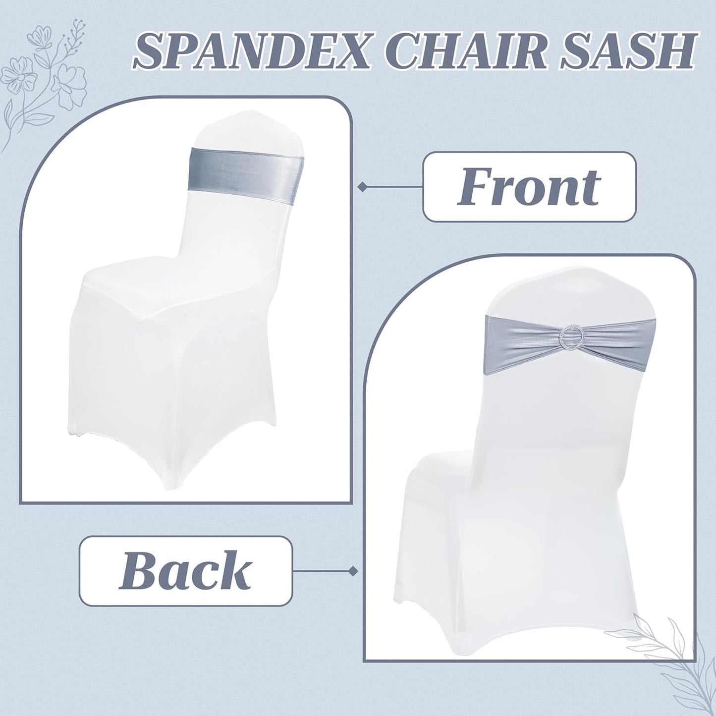 MDS Spandex Foil Chair Sashes - Universal Elastic Stretch Bands with Buckle for Weddings | Metallic Silver, Pack of 200