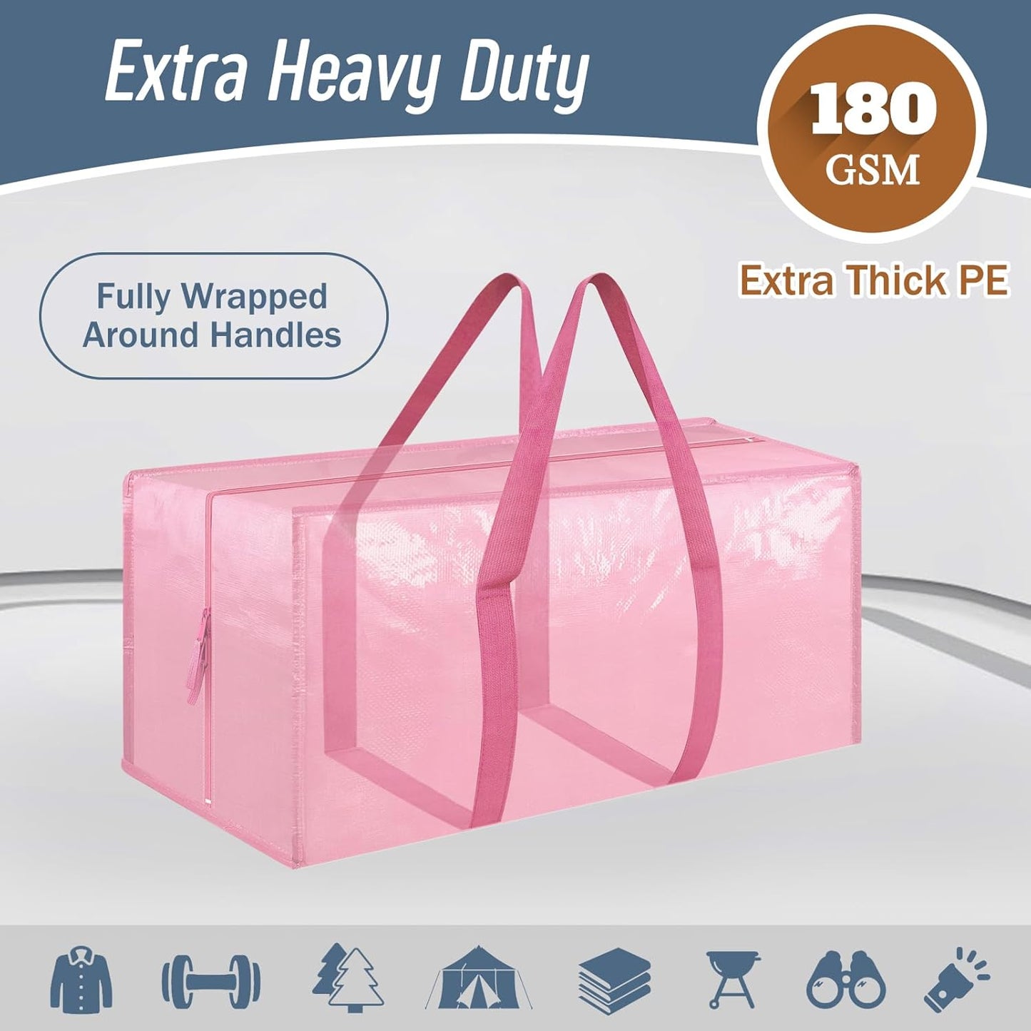 Skiennix 6 Pack Extra Heavy Duty Moving Bags - Strong Zipper & Comfortable Handles | Durable Pink Storage Totes