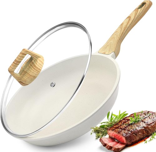 GiPP Nonstick Frying Pan Skillet - 8" White Granite Omelette Pan with Heat-Resistant Handle | PFOA Free, All Stovetop Compatible